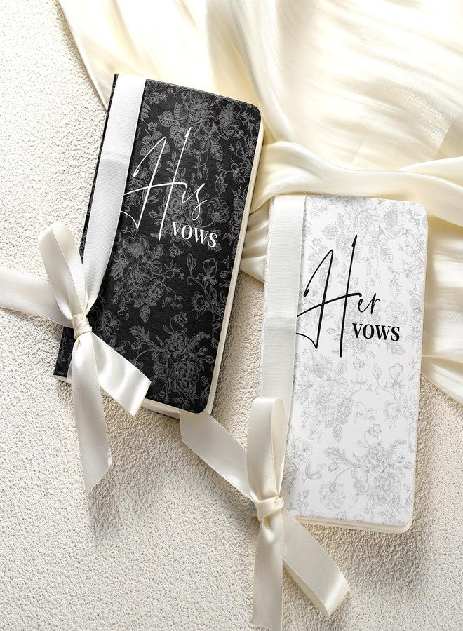 Engrowtic 2 Pcs Black His and Hers Wedding Vow Books with Ribbon Bow Floral Vow Books Notebook for Wedding Vows Gift for Bride and Groom with 48 Pages 3.94 x 5.91 Inches Bridal Shower Gifts - Image 1